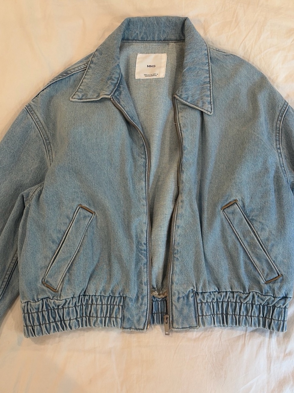 Mango Light Blue Denim Zip-Front Jacket